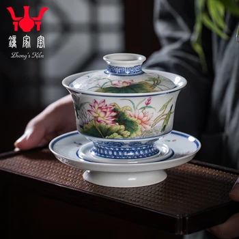 |Laikrodis namų tureen jingdezhen krosnies arbatos dubenėlį tureen arbatos puodeliai tureen didelės ranka ranka piešti pastele lotus
